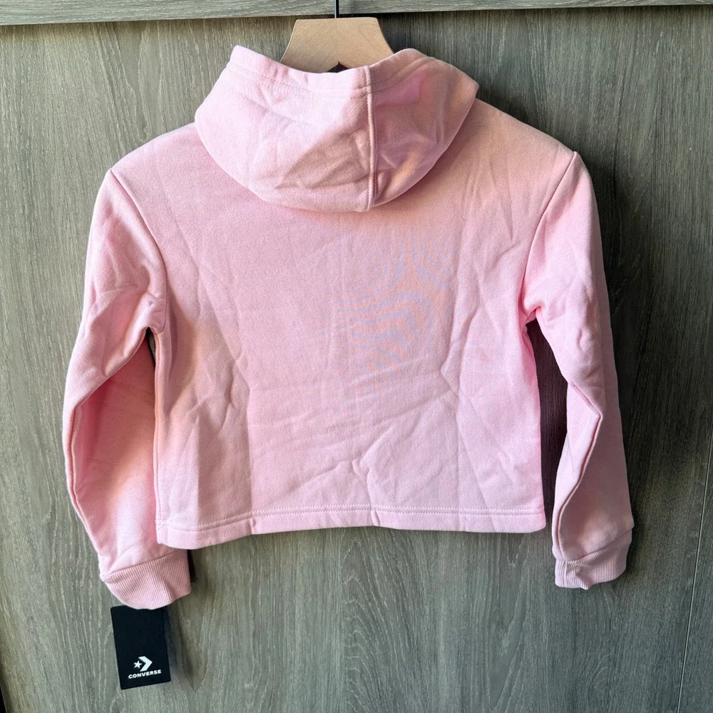 Converse Hoodie Girls Small 8-10Y Sunrise Pink Cropped Logo Sweatshirt NWT